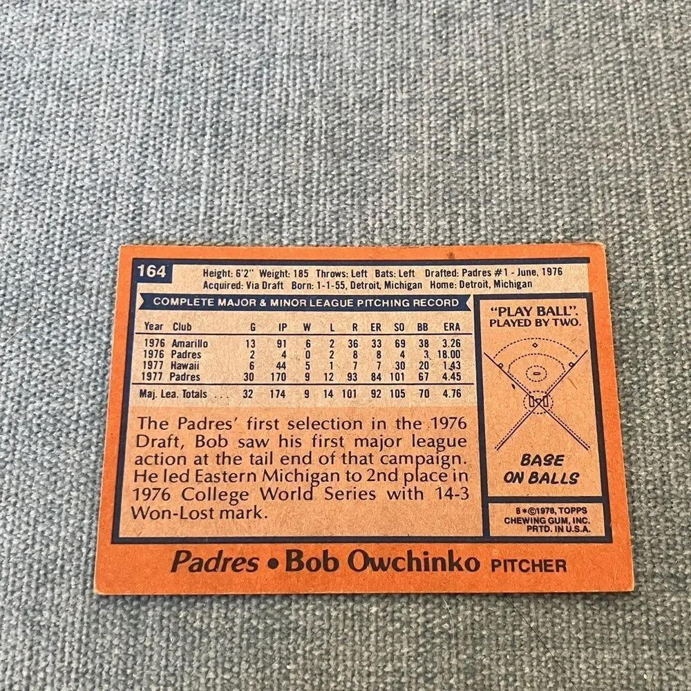 1978 Topps San Diego Padres Baseball Card Trading Card